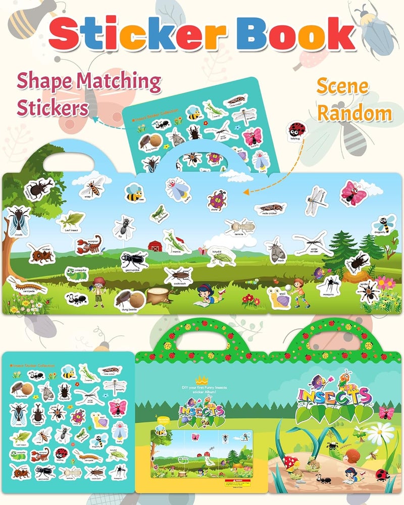 Benresive Reusable Sticker Books for Toddlers, Fun Travel Stickers for Kids, Toddler Sticker Book, Crafts Activities for Toddlers, 3 and Up Birthady Gifts - Insect - Image 2